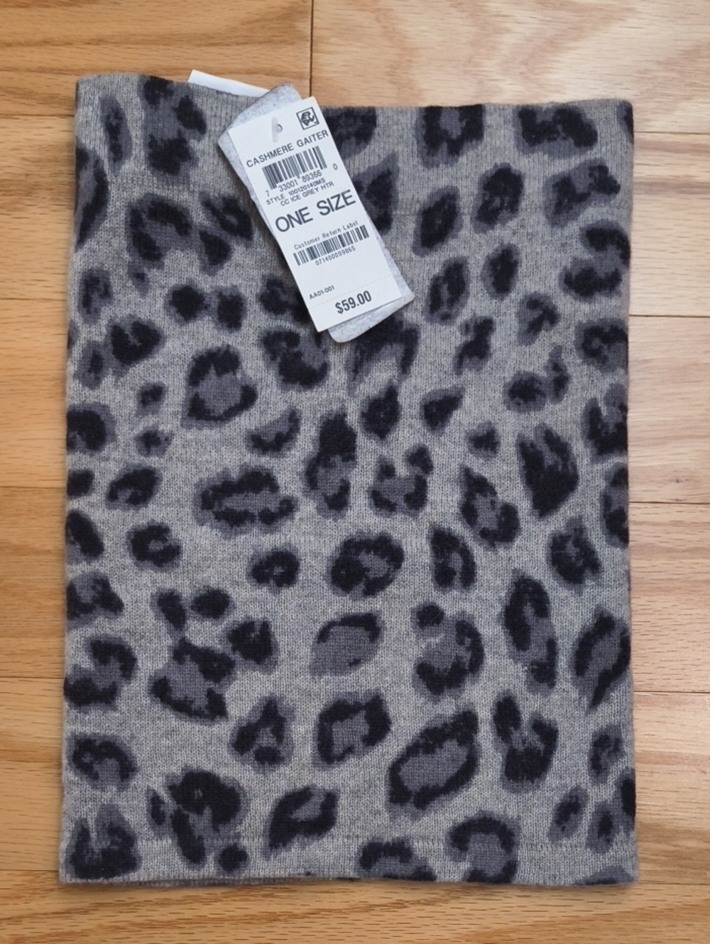Charter Club Cashmere Gaiter Neck Warmer - Gray Leopard Print - One Size NWT